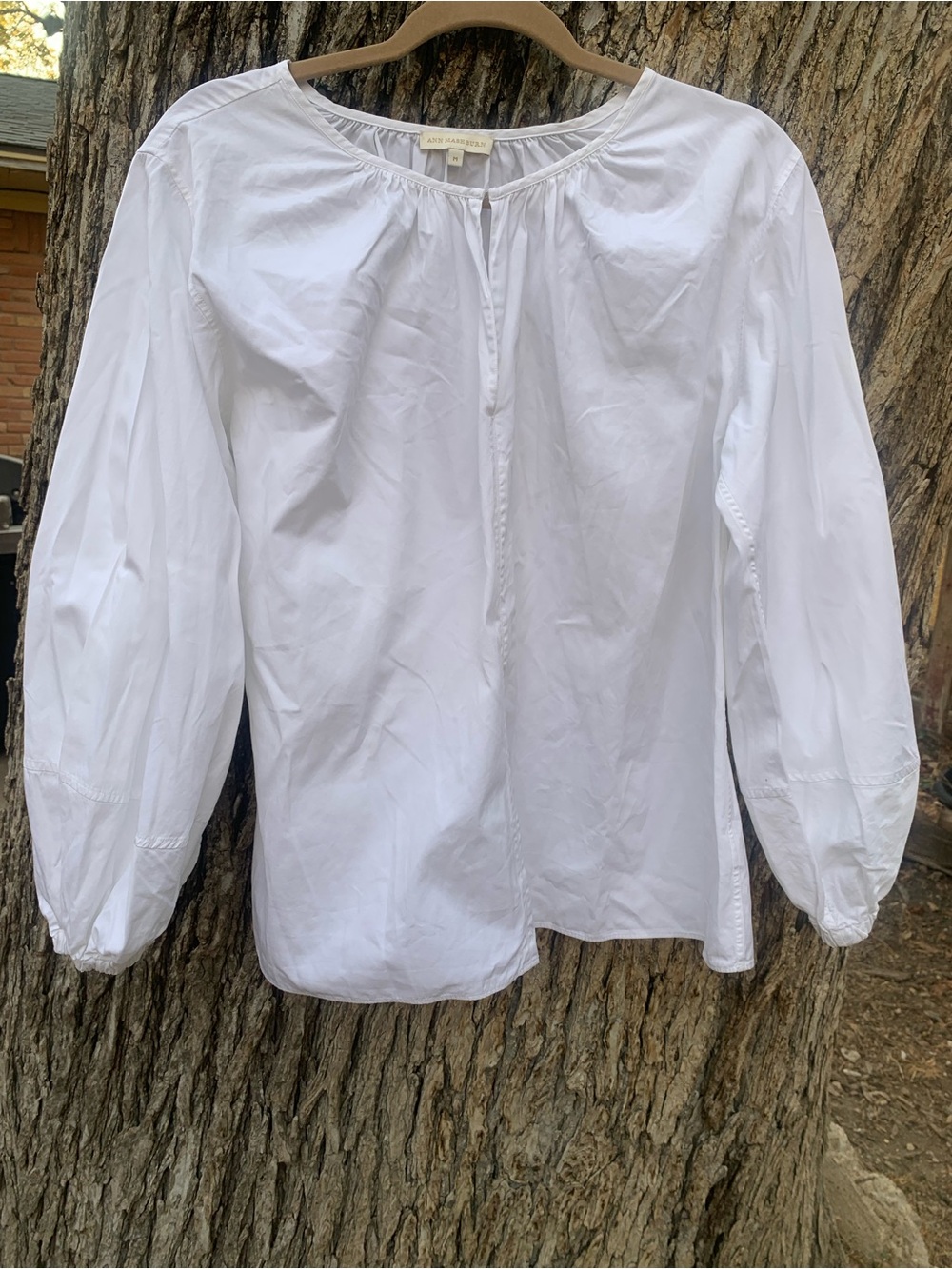 ANN MASHBURN White Peasant-Style Poplin Blouse